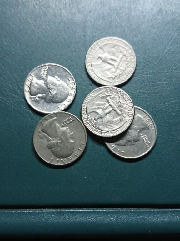 松南世界钱币——260420 美国25分1/4美元镍币5枚合计1.25美元5