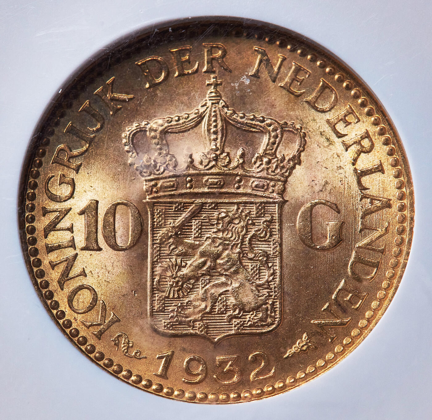 【俄甄集藏】满园春色-2026年(051)04-22星期三 晚 19:30 全场包邮 荷兰1932年威廉明娜10盾金币，NGC MS64，转光品相，重6.729克，900金，经典品种