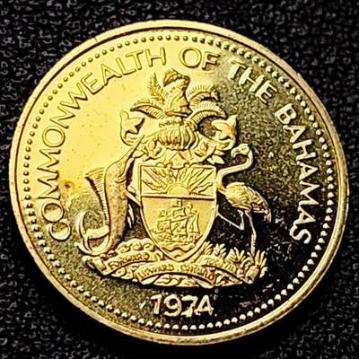 泉币菌-第228场-三月三 上巳节专场 拍品多 请提前出价 精制版 海星 巴哈马1分黄铜硬币1974年 19.0毫米3.2克