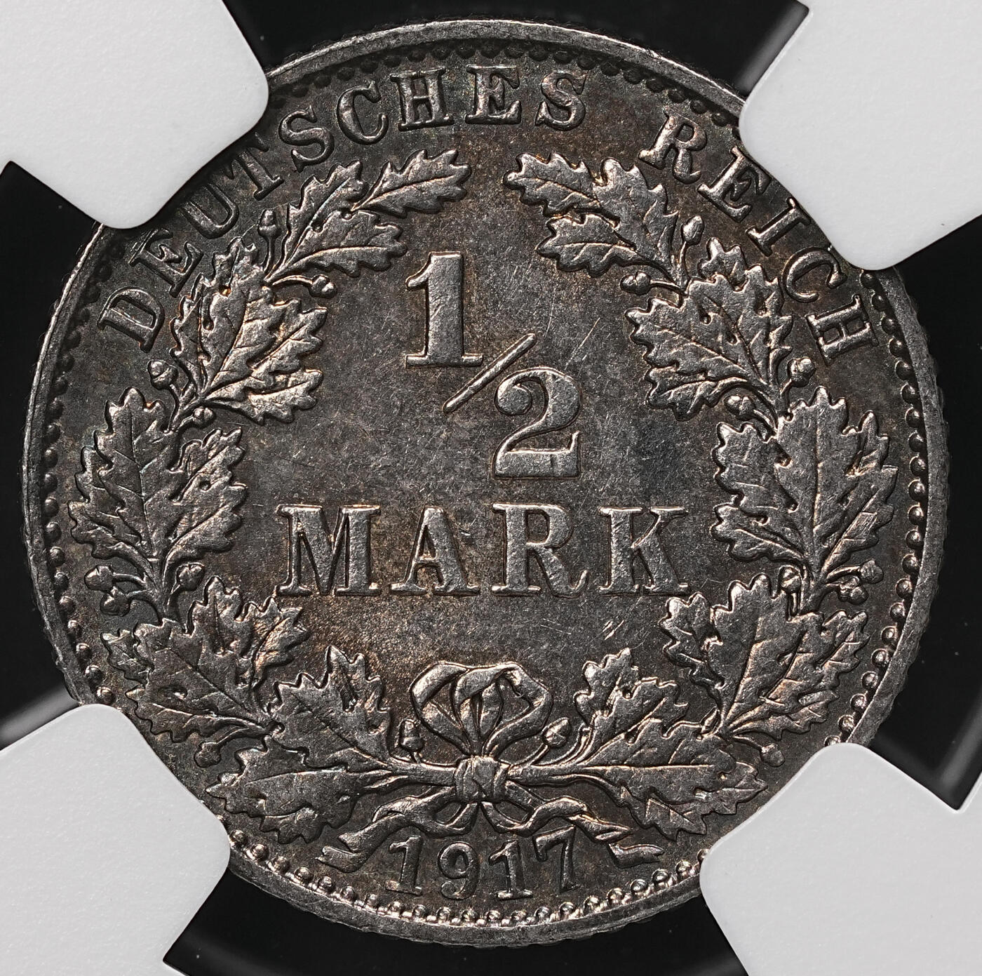 修遠堂世界钱币第112期 NGC MS64 1917年德国1/2马克银币 E厂铭