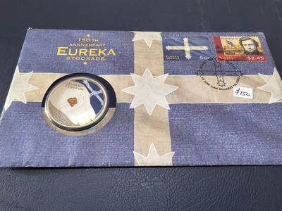 长老汇马年精选第十八场拍卖 - 2004澳大利亚尤里卡栅栏事件150周年5元彩色铜镍币邮币封，佩斯造币厂，市场价25澳元