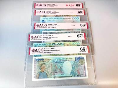 【Blue Auction】世界纸币精拍第811期——18级TOP拍卖/信誉/品质/专业/高效💫 【一组5张 含无47】卢旺达 1982-2003年100-5000法郎 ACG68EPQ-66EPQ