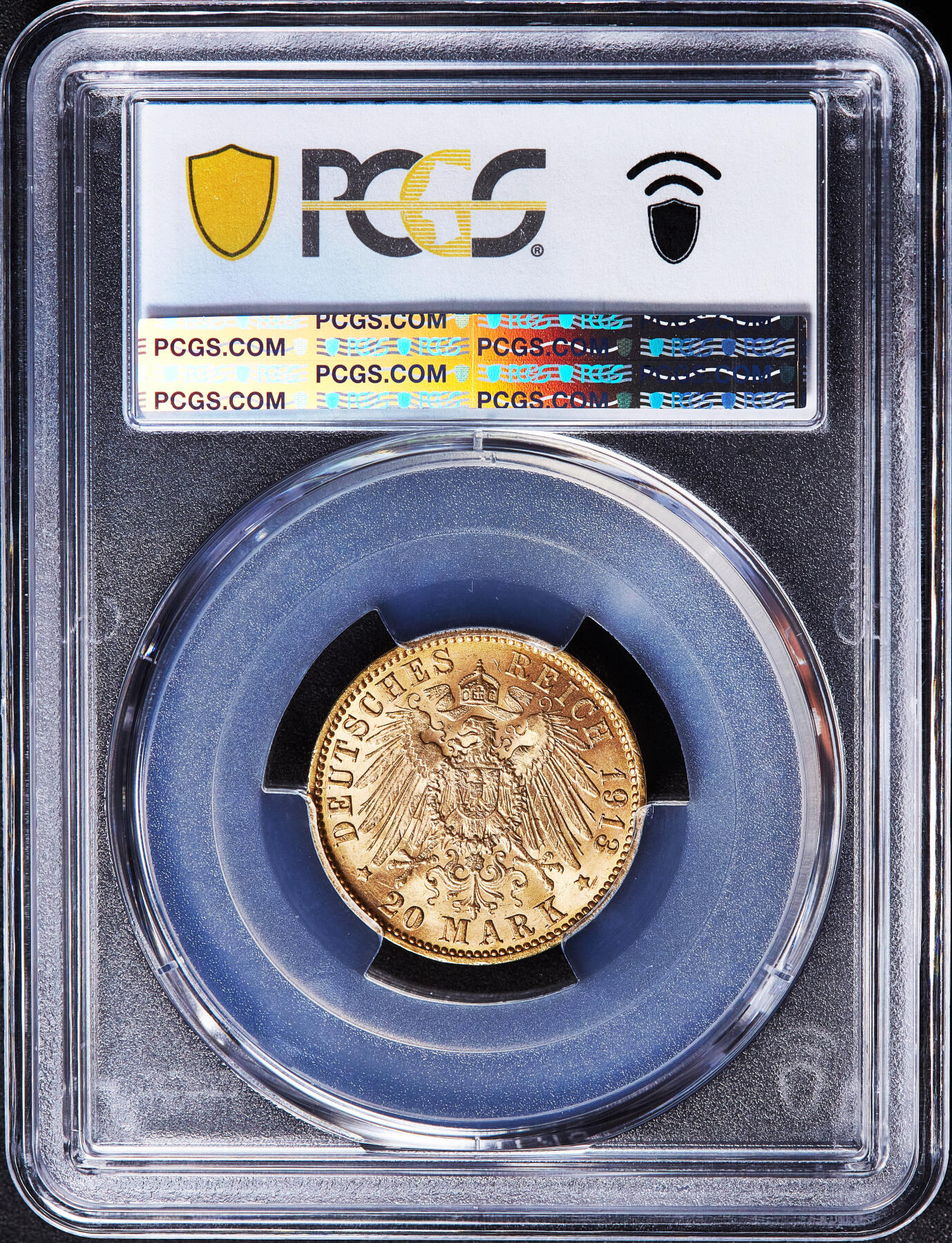 【俄甄集藏】满园春色-2026年(051)04-22星期三 晚 19:30 全场包邮 德国汉堡1913年J版20马克金币，PCGS MS65，转光顶级品相，重7.965克，900金，名誉品种