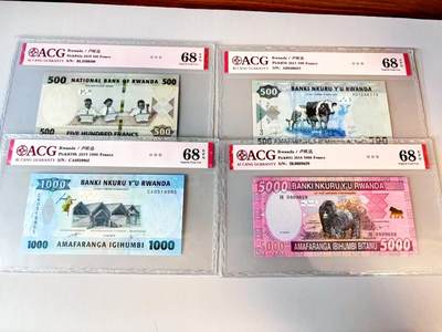 【Blue Auction】世界纸币精拍第811期——18级TOP拍卖/信誉/品质/专业/高效💫 【一组4张 含无47】卢旺达 2013-19年500-5000法郎 ACG68EPQ 
