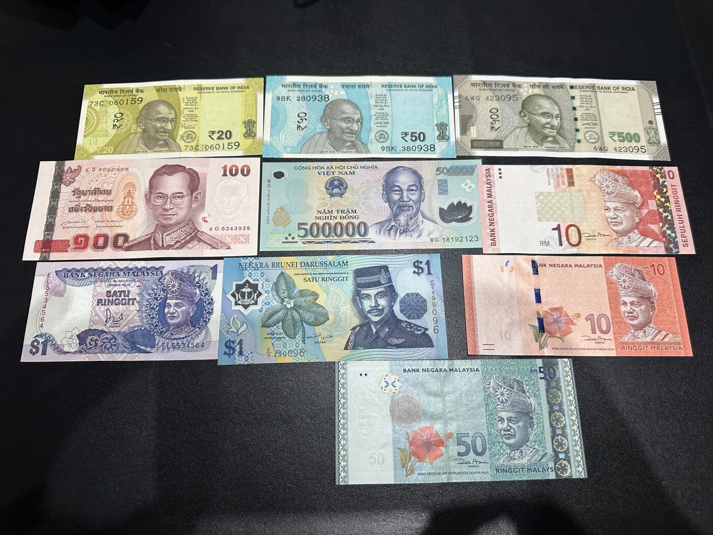 《外钞收藏家》第六百二十八期（精品百拍场）（长期征集拍品、欢迎藏友们联系合作） 印度、泰国、越南、马来西亚 10张一起 有新有旧 品相如图