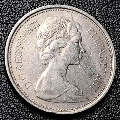 泉币菌-第228场-三月三 上巳节专场 拍品多 请提前出价 早期老版 1971年英国大5便士镍币 皇冠蓟草 23mm 