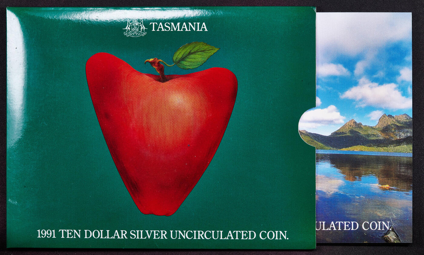 【俄甄集藏】满园春色-2026年(051)04-22星期三 晚 19:30 全场包邮 澳大利亚1991年行政区系列-塔斯马尼亚州10元册装银币，带证，重20克，925银，发行量26150枚