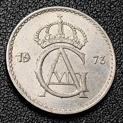 泉币菌-第228场-三月三 上巳节专场 拍品多 请提前出价 古斯塔夫六世皇冠王冠 瑞典 1973年50欧尔銅镍硬币22毫米4.8g