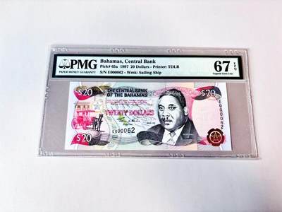 【Blue Auction】世界纸币精拍第811期——18级TOP拍卖/信誉/品质/专业/高效💫 【62小号】巴哈马 1997年20元 PMG67EPQ 