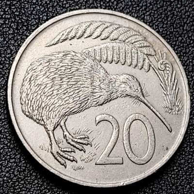 泉币菌-第228场-三月三 上巳节专场 拍品多 请提前出价 - 1967年 英属新西兰20分镍币 几维鸟  伊丽莎白二世女王 28.5mm 