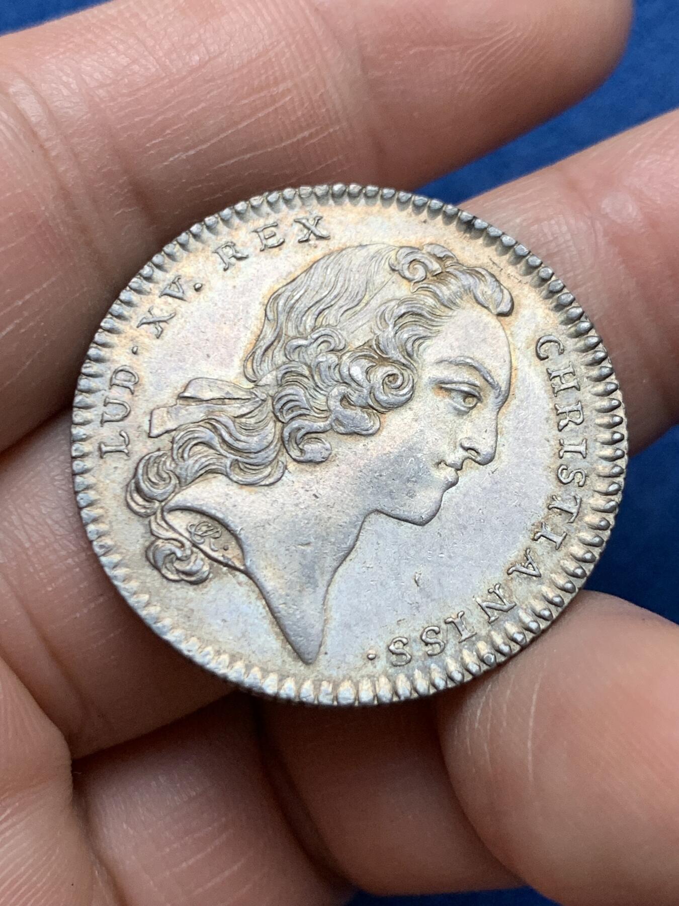 《竞宝斋》第481场 周日，周一 2场连拍 （全场包邮）20级店铺 欢迎送拍 法国路易十五头像圣路易勋章银质代币，9.50g，30.4mm