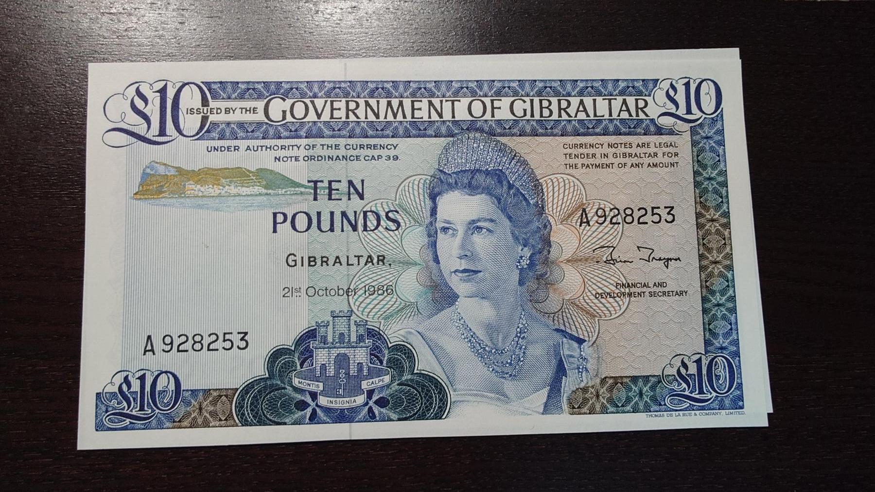 世界钱币～微拍第245期暨2026年第26期  新货卖剩品种部分上架提供选购【有看中的就一开始就出价，别为了晚付几天押金拖到最后，这里没出价的只要群里卖掉了就会撤】 1986年直布罗陀10镑 全新绝品无47尾号253