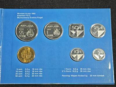 刘世昌艺术品销售中心～虎踞龙蟠*金杨在线联拍群第521期 荷属阿鲁巴1992年硬币卡册（含硬币一套6枚和纪念章1枚），品相如图。