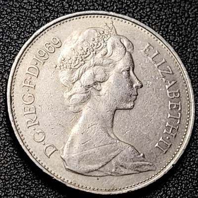 泉币菌-第228场-三月三 上巳节专场 拍品多 请提前出价 英国大镍币 英国1969年 10便士铜镍币 28.5mm 伊丽莎白二世女王 皇冠狮子