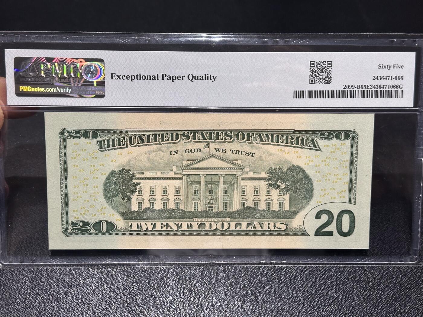 《外钞收藏家》第六百二十八期（精品百拍场）（长期征集拍品、欢迎藏友们联系合作） 2017年美国彩版20美元 PMG65 老虎号5个6