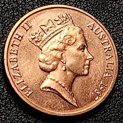 泉币菌-第228场-三月三 上巳节专场 拍品多 请提前出价 铜光极美 1987年 英属澳大利亚2分铜币 伞蜥蜴斗篷蜥 21.5mm