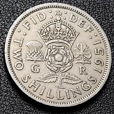 泉币菌-第228场-三月三 上巳节专场 拍品多 请提前出价 - 英国大镍币 英国1951年2先令 弗洛林 乔治六世 28.3mm 