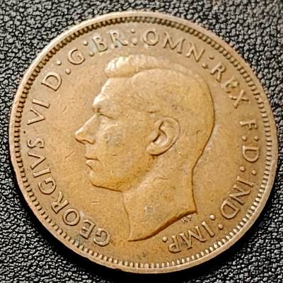 泉币菌-第228场-三月三 上巳节专场 拍品多 请提前出价 1939年 英国1便士青铜币 乔治六世 30.6mm 