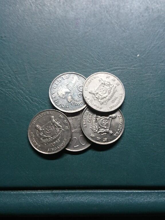 松南世界钱币——260420 新加坡20分低盾徽版本镍币5枚合计1元