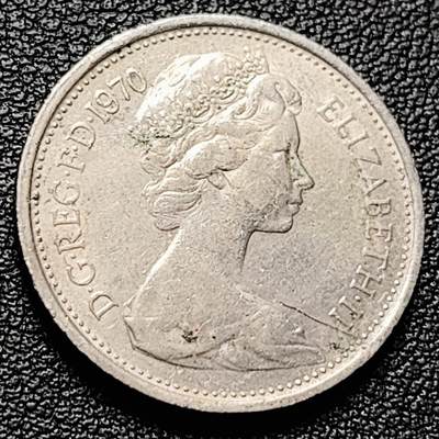 泉币菌-第228场-三月三 上巳节专场 拍品多 请提前出价 早期老版 1970年英国大5便士镍币 皇冠蓟草 23mm 