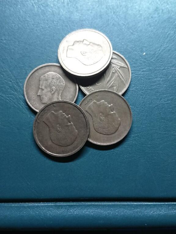 松南世界钱币——260420 比利时20法郎青铜铜币5枚