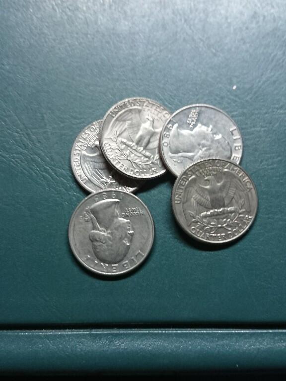 松南世界钱币——260420 美国25分1/4美元镍币5枚合计1.25美元3