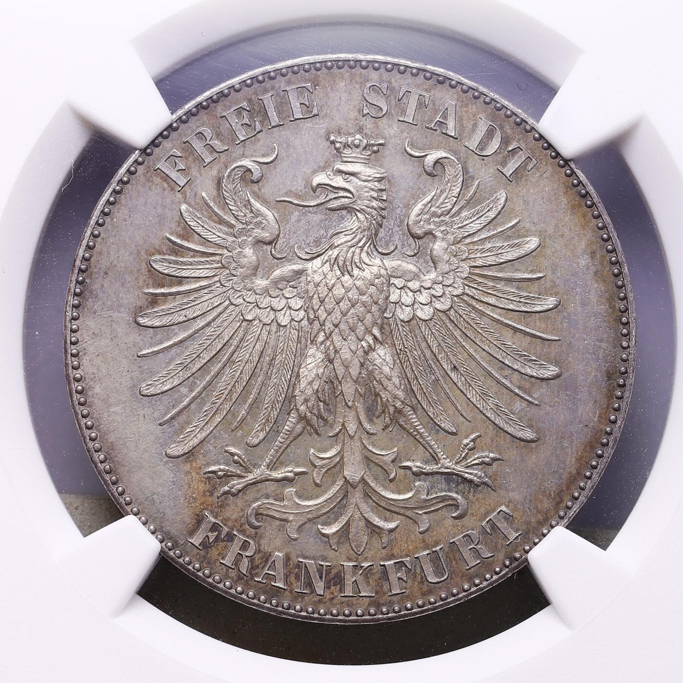 观钱 近现代机制币拍卖No.009（全场顺丰包邮，不区分偏远地区）  1859 年 德国法兰克福自由市 席勒纪念 1 泰勒银币 NGC MS63