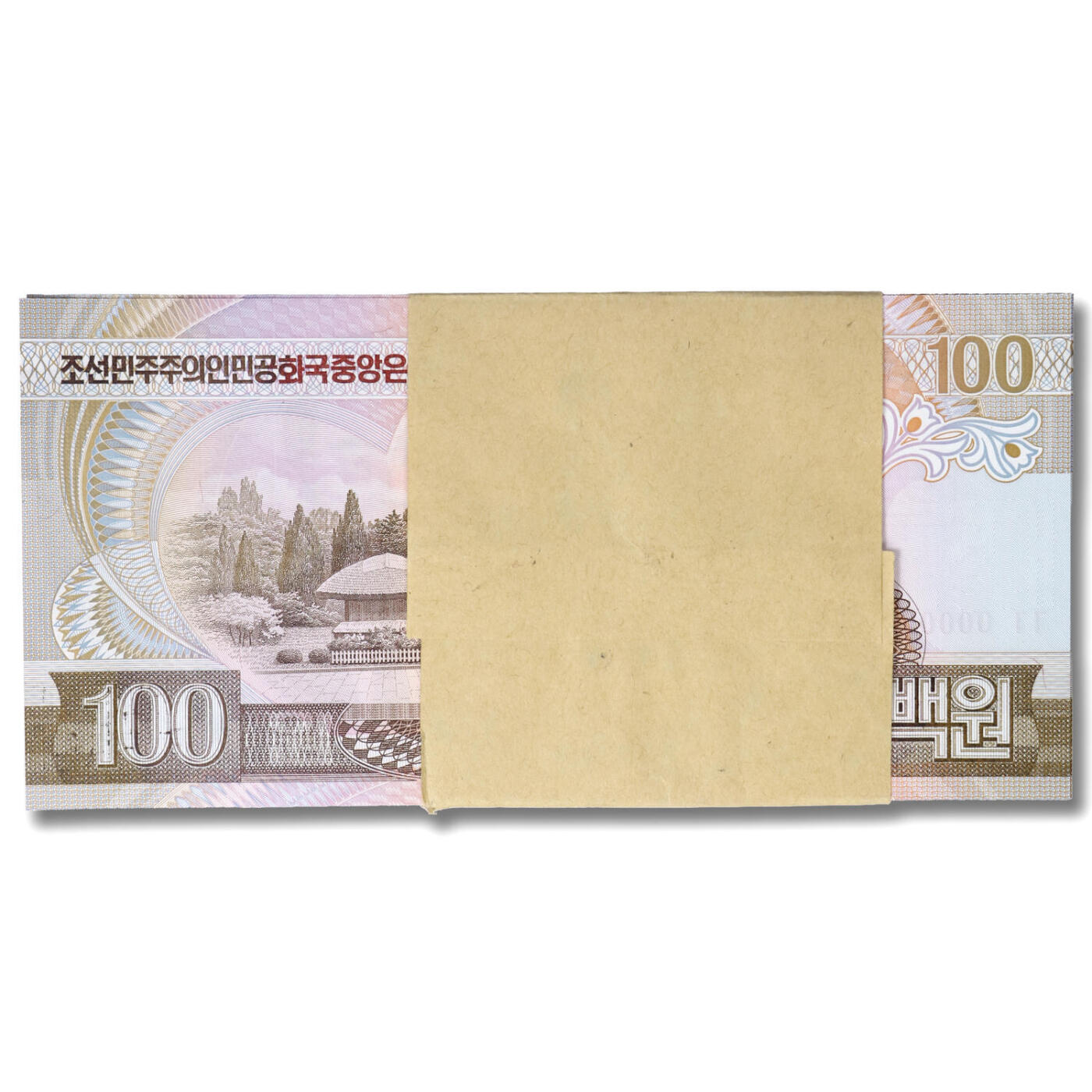 1992年朝鲜-第四版纸币100元小章版-票样整刀100张小章版样票；整刀100张