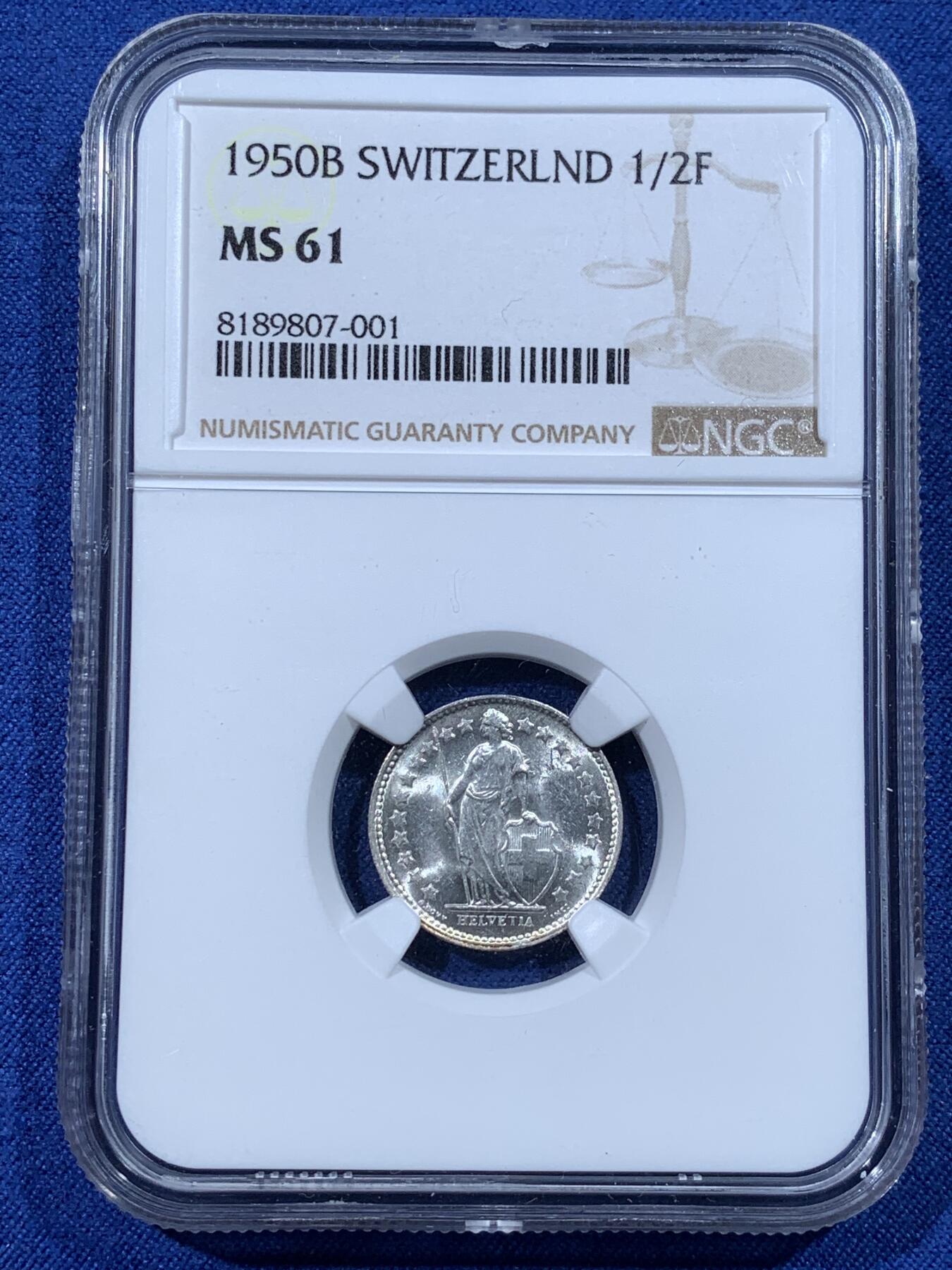 《竞宝斋》第481场 周日，周一 2场连拍 （全场包邮）20级店铺 欢迎送拍 两枚一组 NGC MS61/63 瑞士1950年/1957年女神1/2法郎、1法郎银币