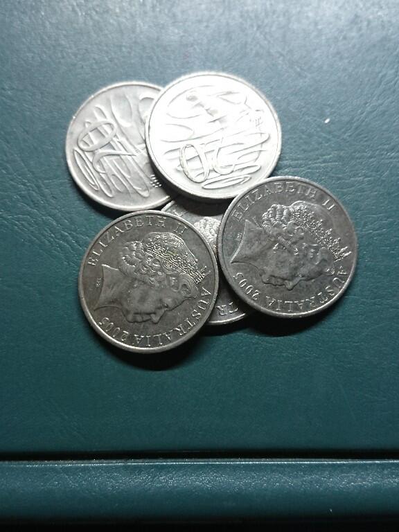 松南世界钱币——260420 澳大利亚老年女王偶像20分镍币5枚