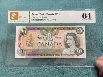 【礼羽收藏】🌏世界钱币拍卖第133期 - 加拿大 1979年20元 青年女王和梦莲湖 TQG64