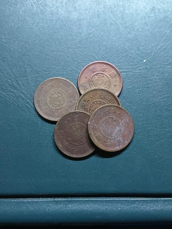 松南世界钱币——260420 日本四十年代母鸡5元铜币5枚2