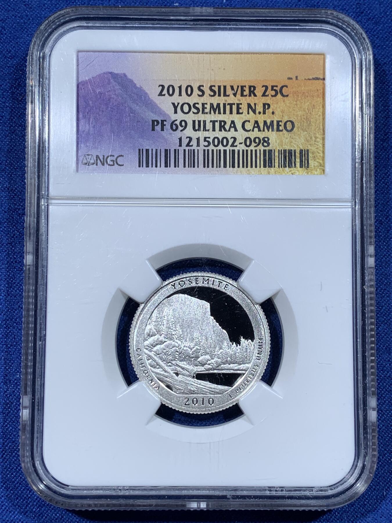 《竞宝斋》第481场 周日，周一 2场连拍 （全场包邮）20级店铺 欢迎送拍 NGC PF69UC 美国2010年美丽美国-约塞米蒂国家公园1/4元精制银币，PROOF精制币，币面清爽干净又舒适，打制精美，小巧精致，状态极佳。