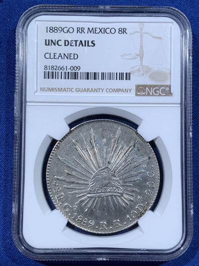 《竞宝斋》第481场 周日，周一 2场连拍 （全场包邮）20级店铺 欢迎送拍 - NGC UNCD 1889年墨西哥花边鹰洋8瑞尔银币，铸打深峻，细节清晰状态佳。