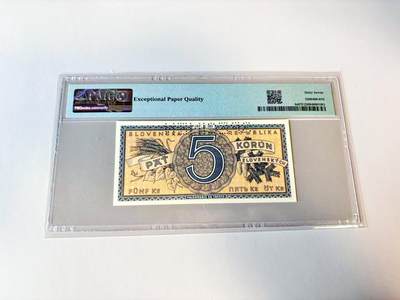 【Blue Auction】世界纸币精拍第811期——18级TOP拍卖/信誉/品质/专业/高效💫 【样钞】斯洛伐克 1945年5克朗 PMG67EPQ 