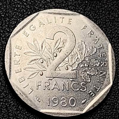 泉币菌-第228场-三月三 上巳节专场 拍品多 请提前出价 法国早期（1980年）2法郎镍币 26mm 播种女神 入欧前 末版 绝版币