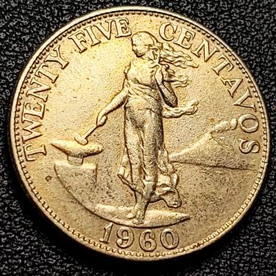 泉币菌-第228场-三月三 上巳节专场 拍品多 请提前出价 - 菲律宾25分1960年 女神 24mm 火山女神