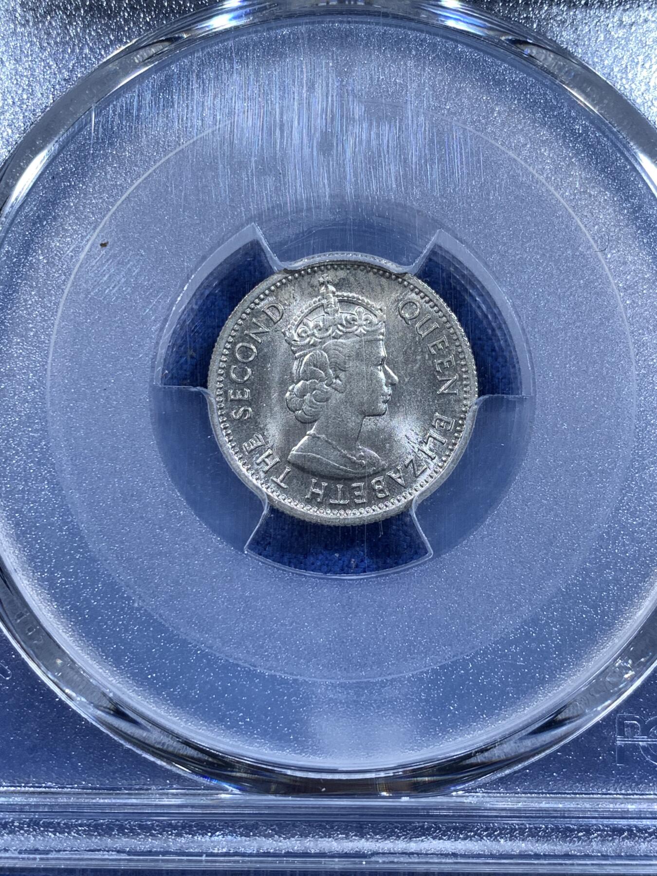 《竞宝斋》第481场 周日，周一 2场连拍 （全场包邮）20级店铺 欢迎送拍 PCGS MS66 英属马来亚( 马来亚和英属婆罗洲) 1961-KN版 5分 流通充分 66高分高分不易