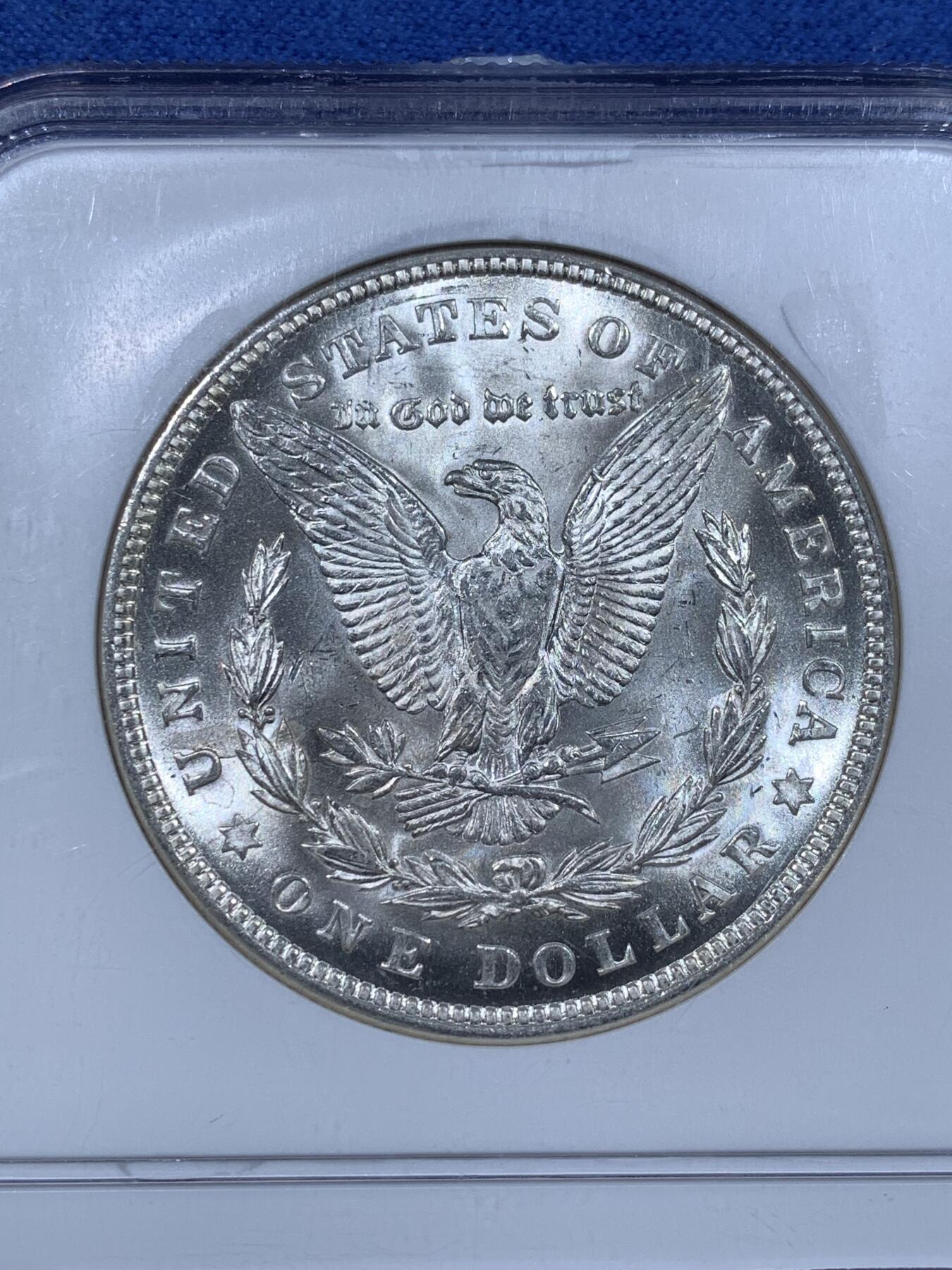 《竞宝斋》第481场 周日，周一 2场连拍 （全场包邮）20级店铺 欢迎送拍 NGC MS64 美国1921年摩根银币，光度好，老盒严评