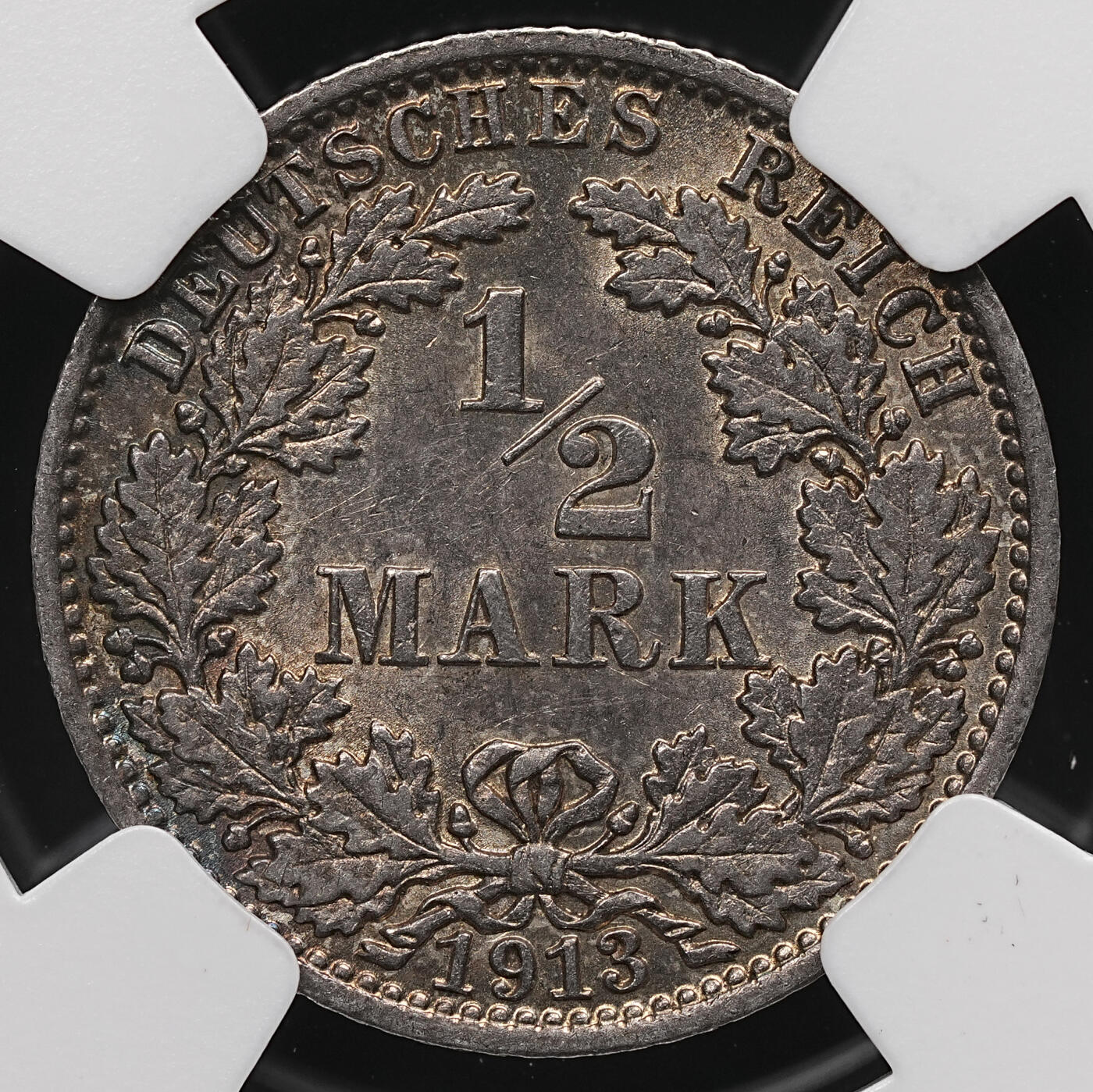 修遠堂世界钱币第112期 NGC MS62 1913年德国1/2马克银币，J厂铭，少见年份厂铭，仅80多万铸造量