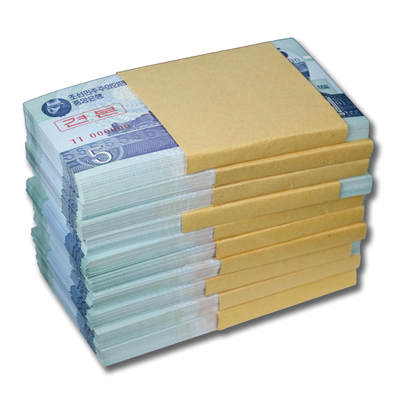 1998年朝鲜-第四版纸币5元小章版-票样整捆1000张小章版样票；整捆1000张 - 1998年朝鲜-第四版纸币5元小章版-票样整捆1000张小章版样票；整捆1000张