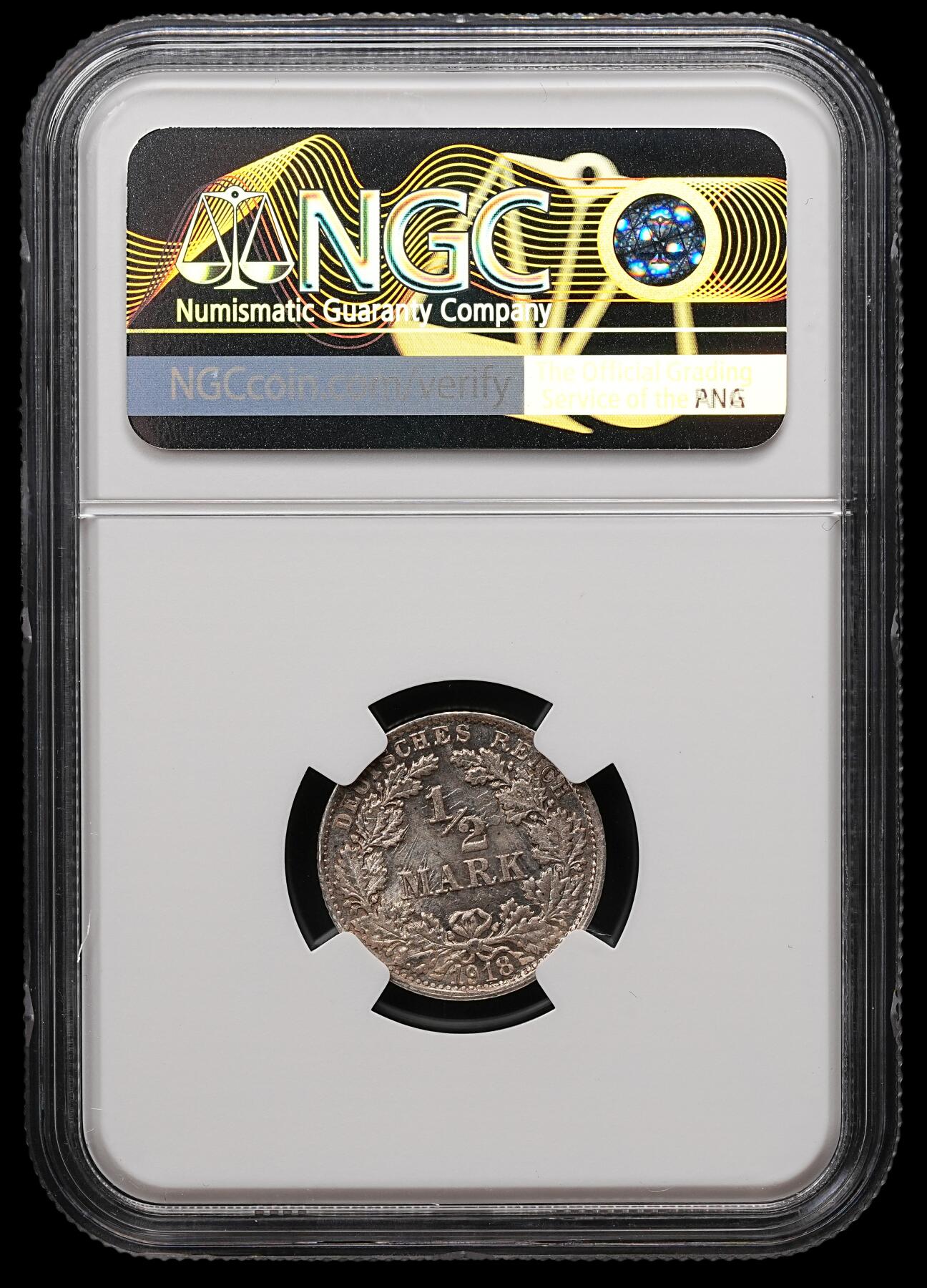 修遠堂世界钱币第112期 NGC MS65 1918年德国1/2马克银币 F厂铭