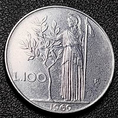 泉币菌-第228场-三月三 上巳节专场 拍品多 请提前出价 意大利早期100里拉 月亮和记忆女神密涅瓦 不锈钢币 27.8mm