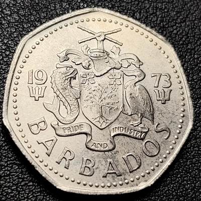 泉币菌-第228场-三月三 上巳节专场 拍品多 请提前出价 原光极美 飞鱼  巴巴多斯1圆 七边形銅镍币 1973年 25.5毫米 6.3克