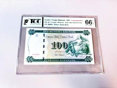【Blue Auction】世界纸币精拍第811期——18级TOP拍卖/信誉/品质/专业/高效💫 瑞典 2005年100克朗 TQG66EPQ 纪念钞