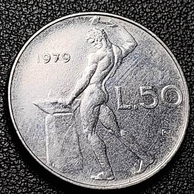 泉币菌-第228场-三月三 上巳节专场 拍品多 请提前出价 - 意大利 1979年 50里拉 锻冶之神 伍尔坎 24mm