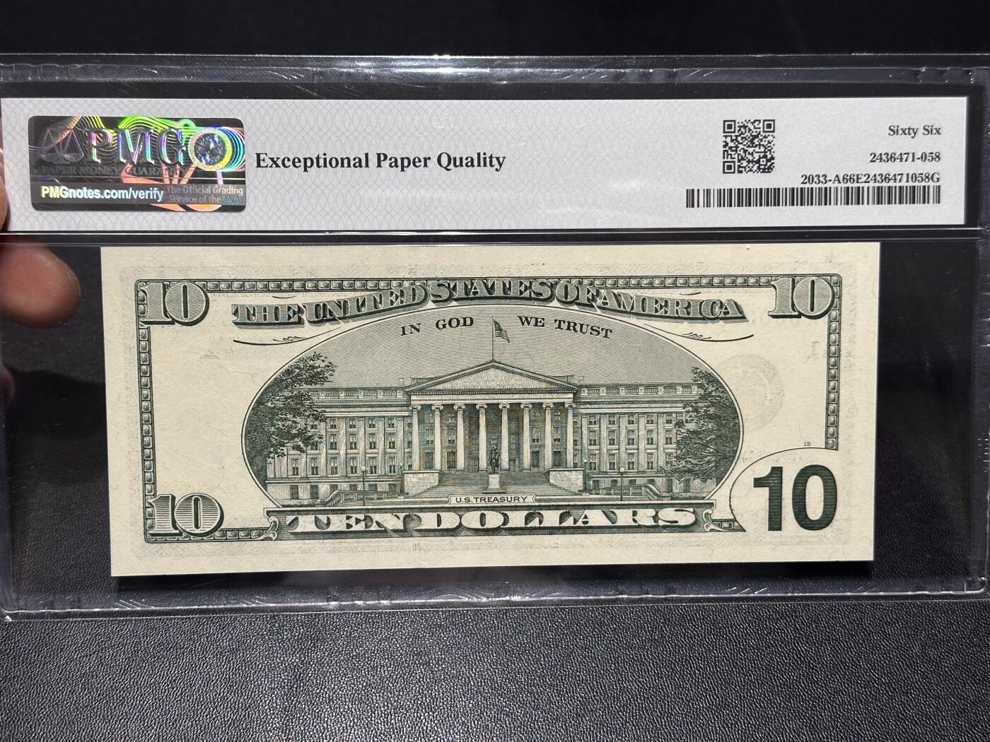 《外钞收藏家》第六百二十八期（精品百拍场）（长期征集拍品、欢迎藏友们联系合作） 1999美国大头版10美元 千位号 PMG66