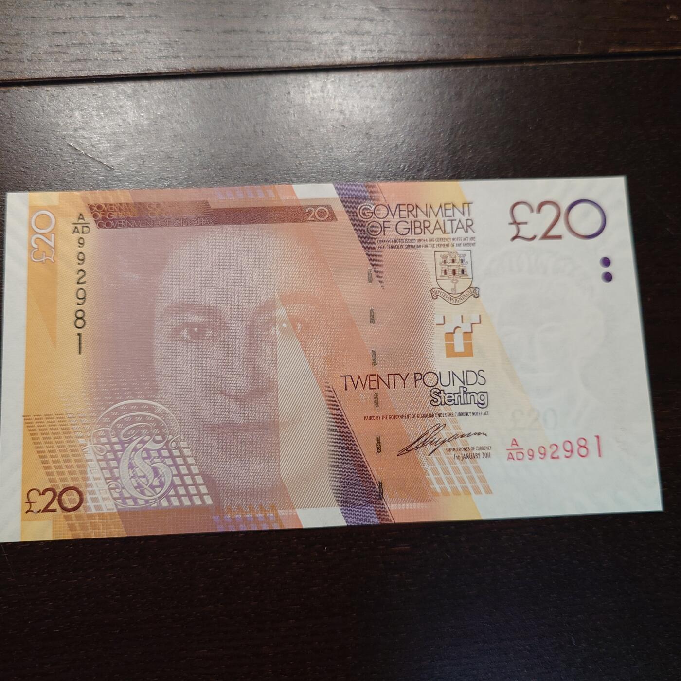 世界钱币～微拍第245期暨2026年第26期  新货卖剩品种部分上架提供选购【有看中的就一开始就出价，别为了晚付几天押金拖到最后，这里没出价的只要群里卖掉了就会撤】 2011年直布罗陀20镑 全新绝品无47尾号981