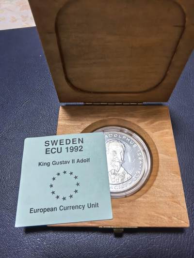 长老汇马年精选第十九场拍卖 瑞典1992年20ECU精制银币 古斯塔夫二世·阿道夫（瑞典国王，被称为：北方雄狮）25克925银 发行量：7千5百 盒证全