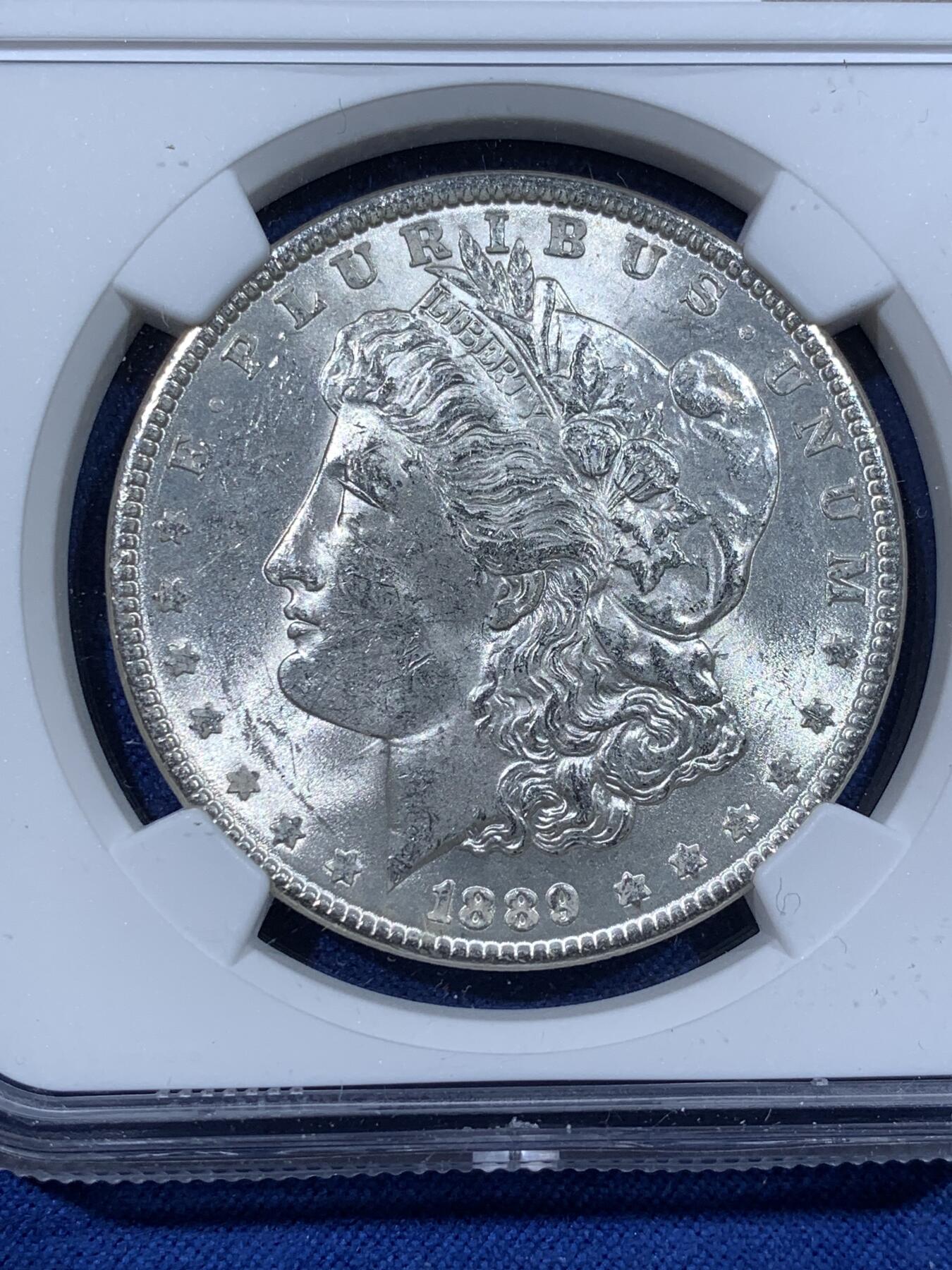 《竞宝斋》第481场 周日，周一 2场连拍 （全场包邮）20级店铺 欢迎送拍 NGC MS62 美国 1889 摩根 1美元 银币